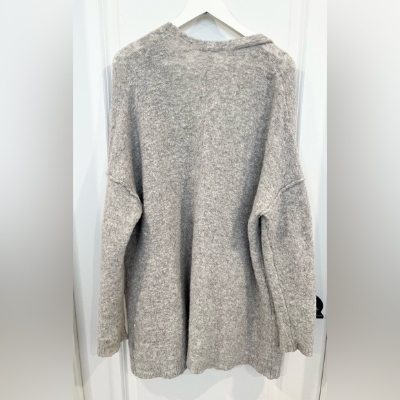 Free People Open Knit Wool Cardigan Sweater Pockets Light Gray Boho Women’s M - Picture 4 of 8